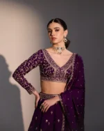 Deep purple fendi silk kali lehenga - Image 3