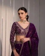 Deep purple fendi silk kali lehenga - Image 2