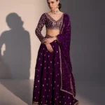 Deep purple fendi silk kali lehenga