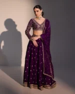 Deep purple fendi silk kali lehenga