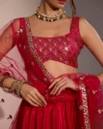 Evara raspberry pink silk lehenga - Image 3