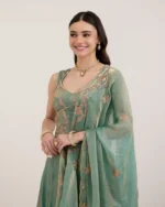 Mira teal green fendi silk lehenga - Image 3