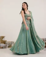 Mira teal green fendi silk lehenga